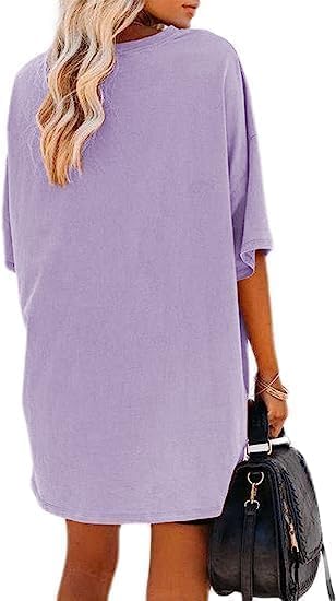 Remidoo Women's Oversized T Shirt Crewneck Solid Short Sleeve Baggy Cotton Tees - Image 2