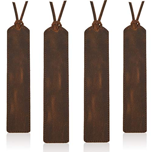 Outus 4 Pieces Leather Bookmark, Classic Stitched Bookmark, Leather Page Markers for Men Women Kids Halloween Christmas Bookworms Writers Relatives and Friends (Dark Brown)