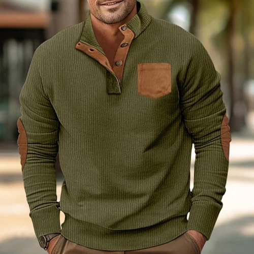 ZOCANIA Men's Corduroy Sweatshirts Pullover Casual Long Sleeve Stand Collar Button Henley Button Sweatshirts with Pockets2