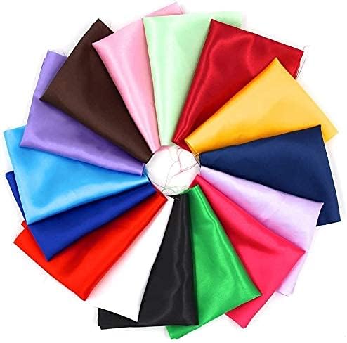 RayLineDo® 15pcs 25 * 20cm Silky Satin Patchwork Fabric Bundle Quilting Wedding Table Decor in 15 Solid Color