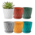 FaithLand 6-Pack 6-Inch Plastic Plant Pots with Saucers | Thickened PP Material, Modern Wave Texture, Enhanced Drainage for Indoor/Outdoor Garden Plants | Multicolor Value Set