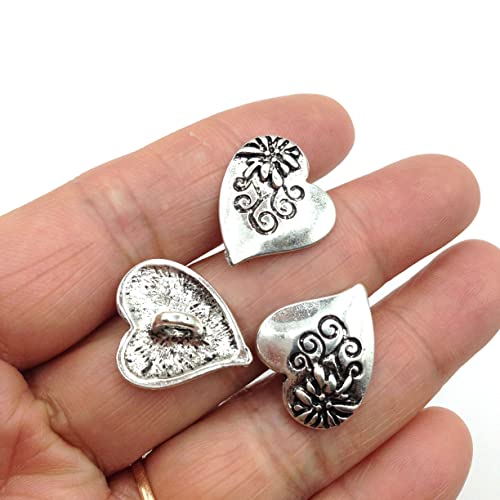 Karmelling 10Pc Alloy Metal Sewing Shank Buttons, Antiqued Silver Flower Carved Heart Buttons 20Mm X17Mm(6/8" X 5/8") #TOP2