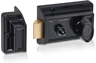 Night Latch Deadbolt Rim Lock,Antique Locks with Keys for Front Door in Black Finish