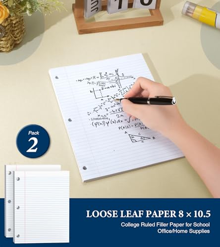 PINJINGPRO Loose Leaf Paper, Notebook Paper, 8 x 10.5 College Ruled Paper, 3 Hole Punch Binder Paper, Lined Paper for 3 Ring Binders, College Ruled Paper, 100 Sheets/Pack Filler Paper (2 Pack) - Thumbnail 3