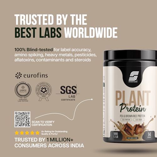 Image of Sparkfusion Plant Protein Powder| Isolated Pea & Brown Rice Protein|25 gm Protein & All Essential Amino Acids|Easy To Digest|For Active Lifestyle For Men & Women Triple Coffee Mocha Flavour- 500 g