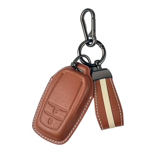 Image of keyzone Royal Leather Key Cover with Strap fit for Toyota Innova Crysta, Innova HyCross, Hilux, 2-Button Smart Key