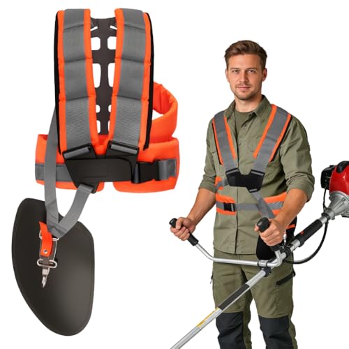 NUTKIT Correa de Hombro para Cortacésped, Correa de Cortacésped Ajustable de Doble Hombro, Nylon Duro, para Desbrozadora y Cortacéspeds (Anchura de Los Tirantes Cómoda)-Gris Anaranjado