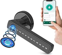 Türschloss Fingerabdruck, Smart Lock, Elektronisches Türschloss - Für Innentüren mit Einer Stärke von 35-55 mm – smartes Türschloss – Per App gesteuert – mit Rosette und 2 Magnetkarten - Schwarz