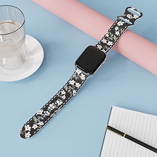 Image of Compatible with Apple Watch Band 41mm 40mm 38mm 49mm 45mm 44mm 42mm Women Girl, Floscule Floral Lace Hollow-out Soft Silicone Sport Bands For iWatch Ultra SE Series 10 9 8 7 6 5 4 3 2, Flos-42