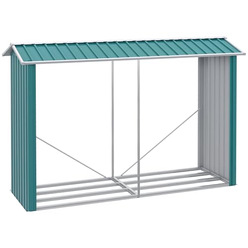 Outsunny Leñero Exterior de Acero Galvanizado Soporte para Leña Cobertizo de Almacenamiento de Troncos con Techo para Jardín Terraza Patio 240x86x160 cm Verde