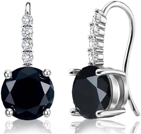 Drop Dangle Earrings Sterling Silver Round Cut CZ Black Dangle Hook Earrings 9MM 2.5ct Prong Setting Black Crystals Bridal Earrings Fashion Jewelry Gifts for Women Wedding Christmas