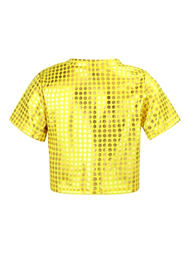 JEATHA Kids Boys Girls Shiny Sequins Crop Tops Dance Shirts Disco 70s Hippie Style Short Sleeve T-Shirts2
