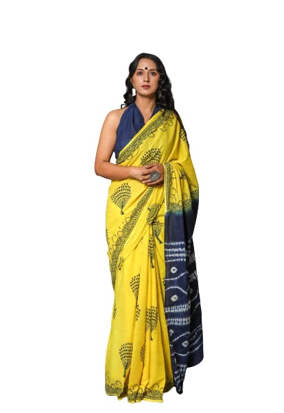 Image of NIKHILAM Dailywear Texture Multicolor Cotton Mulmul Saree Unstitched Blouse Piece