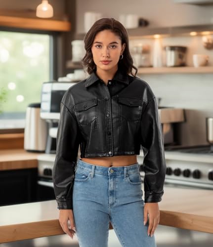 CHIGUO Women Faux Leather Cropped Jacket Trendy Moto Biker Short Jacket Fashion PU Coat Party Jacket3