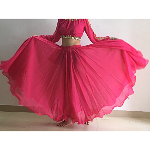 Wuchieal Women's Belly Dance Skirt Tribal Chiffon Full Skirt (Dark Pink)