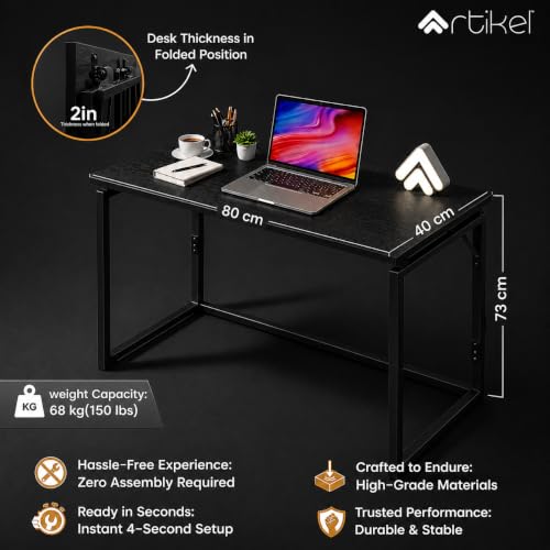 Image of Artikel Foldy Wooden Foldable Study Table Computer Desk for Home Office| Compact Portable Writing Desk for Students, Adults| No Assembly Folding Laptop Table, Workstation & PC Desktop Tables 80*40cm