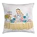 945 Fodera per Cuscino Alice nel Paese delle Meraviglie, Alice Versa Il tè con Cupcakes Fiori nel Paese delle Meraviglie Fantasia Federa Cuscino Elegante Letto Federe Cuscini 45X45Cm, Home Decor