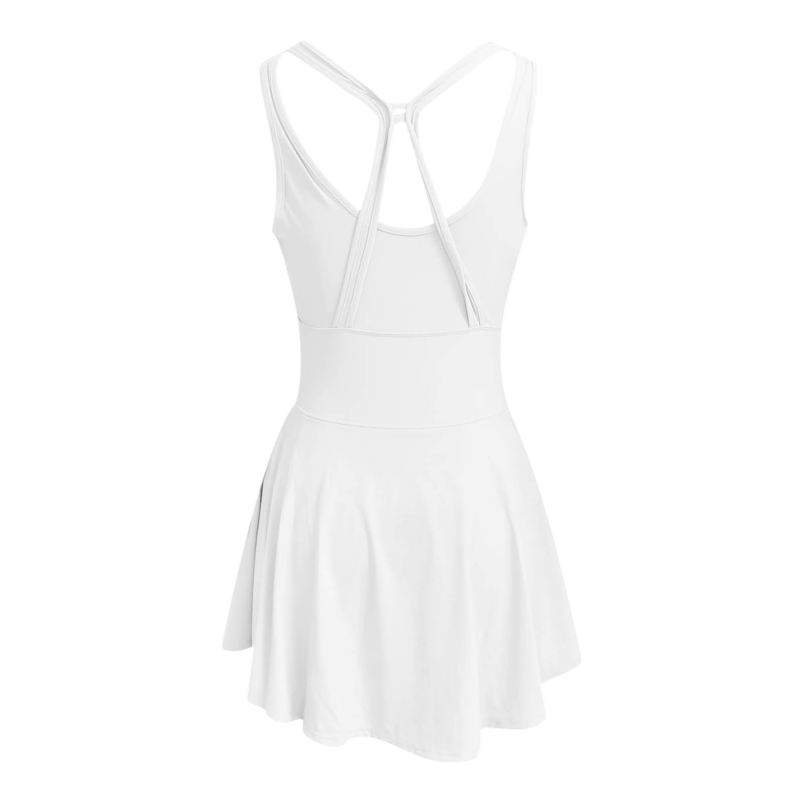 Vestido de tenis para mujer, sin mangas, cuello en U, juego de vestido deportivo de verano, minivestido con sujetador integrado, línea A, vestido de golf, rockabilly, vestido de patinadora, vestido