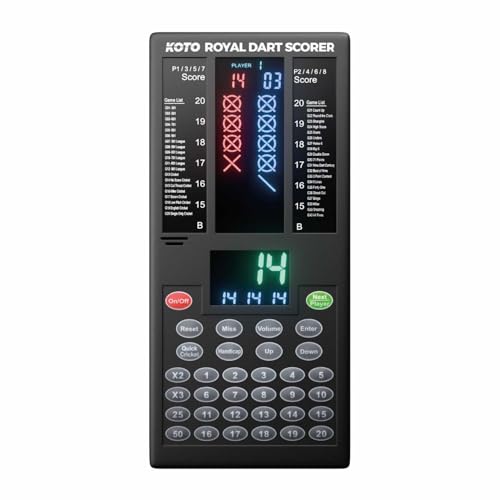 KOTO - Royal Dart Zähler, Dart Scorer, Anzeigetafel inkl. 40 Spiele, Spielstandsanzeige & Befestigungsmaterial, für 8 Spieler, Batteriebetrieben