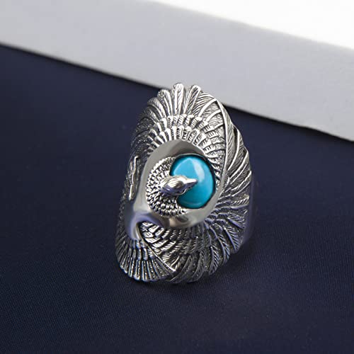 Bague Turquoise pour Hommes Argent 925 Gravure Aigle Vintage