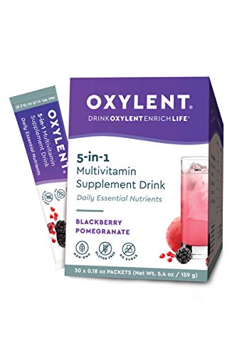 Oxylent 5-in-1 Multivitamin Supplement Drink - Sugar-Free & Effervescent for Easy Absorption of Vitamins, Minerals, Electrolytes, Antioxidants - Blackberry Pomegranate, 30 Count