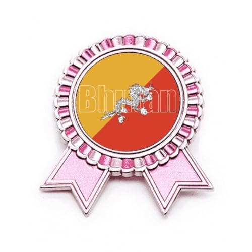Broche drapeau du Bhoutan en métal rose style Art déco élégant taille M