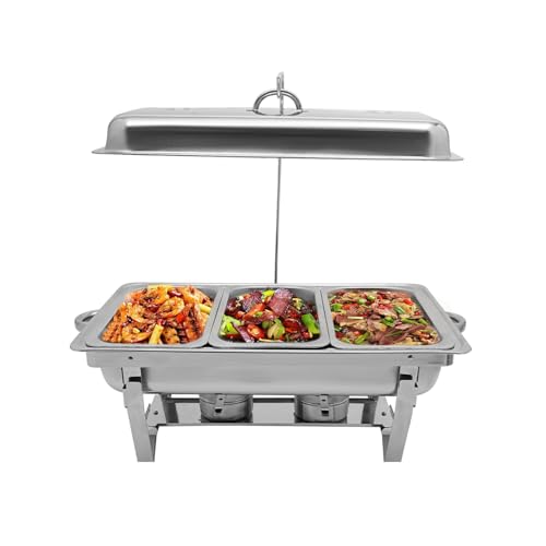 Chafing Dishes for Buffet, 9.5 QT Chafing Dishes Rectangular Chafing Dish Buffet Set with Lid, Fuel Holder Stainless Steel Chafing Dishes for Party, Restaurant, Hotel (Silver)