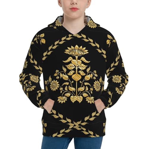 Sunflower In Gold And Black Kid Hoodies Boys Sweatshirts Girls Pullover with Pocket