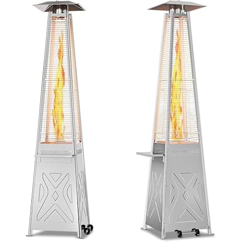 Towallmark Pyramid Patio Heater, 48,000 BTU Outdoor Patio Heater, Quartz Glass Tube Propane Heater, Triple Protection System, With Wheels, Outdoor Heater for Commercial & Residential Silver Cover