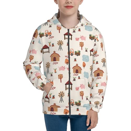 Cartoon Village Map Kid Hoodies Boys Zip Up Sweatshirts Girls Pullover with Pocket3