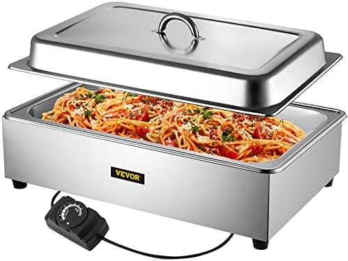 VEVOR Commercial Food Warmer, Full-Size 1 Pot Steam Table with Lid, 9.5 Quart Electric food Warmers, Grade Stainless Steel Bain Marie Buffet Equipment, Fits 21 x 13.2 Pan, 400W, for Restaurant, Sliver
