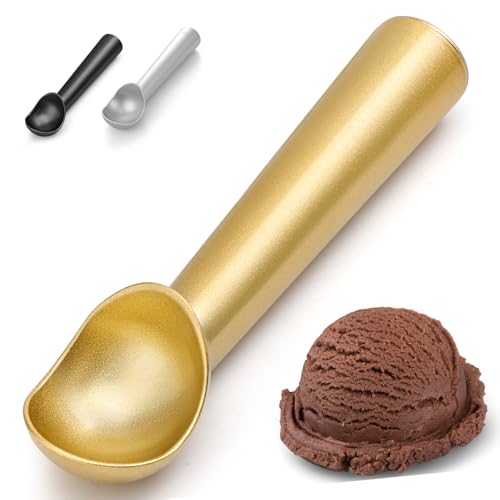 CUNSENR 7 inch Ice Cream Scoop - One-Piece Nonstick Aluminum Ice Cream Scooper - Professional Metal Ice Cream Spoon - Durable, Easy to Use & Clean - Lightweight Cookie Spoon - Scoop Ice Cream (Gold)