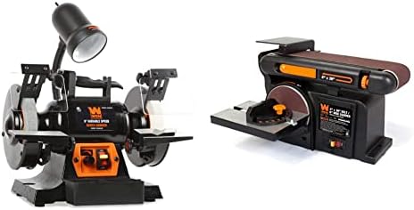 WEN BG625V 2.5-Amp 6-Inch Variable Speed Bench Grinder with Flexible Work Light, Black & 6502T 4.3-Amp 4 x 36 in. Belt and 6 in. Disc Sander with Cast Iron Base
