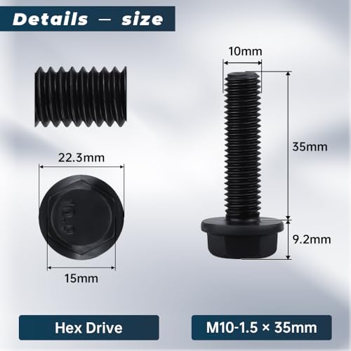 Image of 12-Sets M8-1.25 x 35mm Flange Hex Bolt with Flange Nuts and Flat & Lock Washers Assortment Set, 10.9 Grade Alloy Steel, Serrated, for Automotive Repair & Machinery Projects, Glvaner