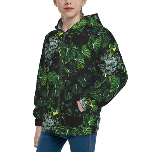 Lush Foliage Green Plant Kids Pullover Hoodies Boys Zip Up Sweatshirts Girls Athletic Clothes with Pocket