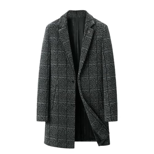 Trench Pea-Coat Homme Chaud en Laine à Carreaux Style Coréen Raffiné
