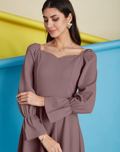 Image of SIRIL Women's Full Sleeve Polyester Solid Fit & Flare Dress, One Piece Dress for Women