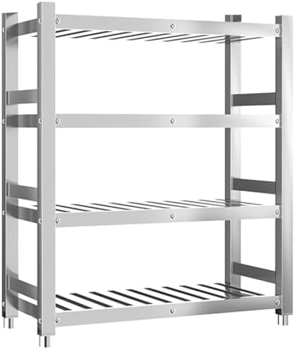 Heavy Duty Stainless Steel 4-Tier Storage Rack, Industrial Metal Kitchen Organizer with Hollow Grid Design, Restaurant Shelving Unit (35.4" x 15.7" x 59")