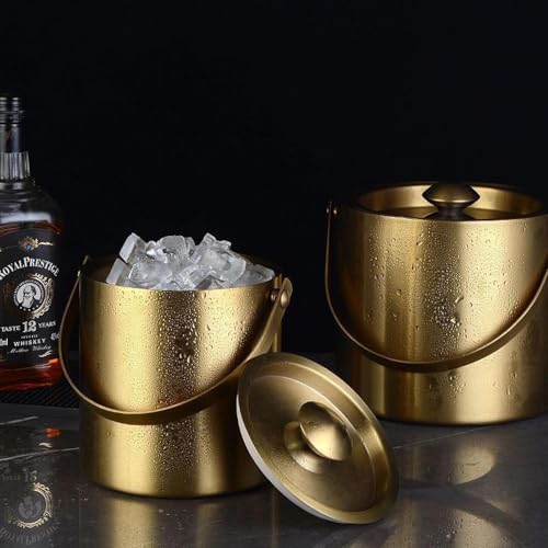 Isolierter Eiskübel mit Deckel & Zange, 2L Edelstahl Weinkühler für Partys und Bars, hält Getränke länger kalt, ideal für Cocktails und Unterhaltung