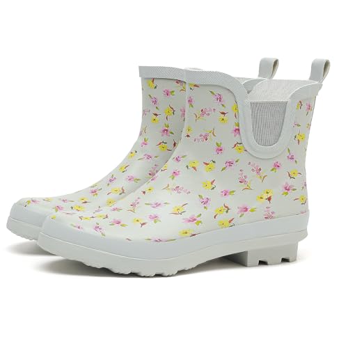 Image of SWIFTFROG Rain Boots for Women - Waterproof Ankle Garden Shoes Anti-Slipping Floral Printed Rainboots for Ladies Stylish Light Ankle Rain Shoes, Women's Rain Footwear
