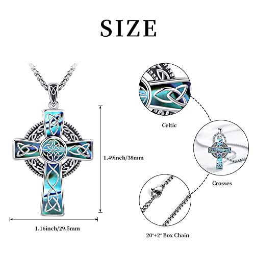 Midir&Etain Celtic Cross Necklace 925 Sterling Silver Cross Pendant Necklace Celtic Viking Irish Jewelry Religious Protective Gift for Men Women4