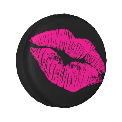 Image of 80s Hot Pink Kiss Lips Spare Tire Cover Weatherproof Wheel Protectors Dust-Proof Sun Protection Wheel Tire Covers Universal Fit for Truck SUV RV Camper Trailer Car Accessories 17 inch