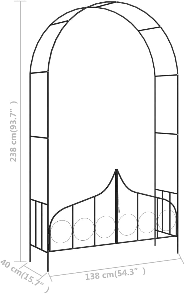 vidaXL Garden Arch, Garden Trellis for Climbing Plants Flower, Iron Arbor with Gate for Backyard Patio Lawn, Outdoor Decoration, Black