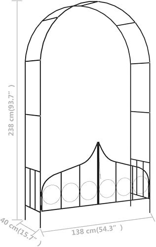 Miniatura 3 de vidaXL Arco de jardín con puerta, negro, hierro recubierto de polvo, fácil montaje, resistente a la intemperie, perfecto para plantas trepadoras y