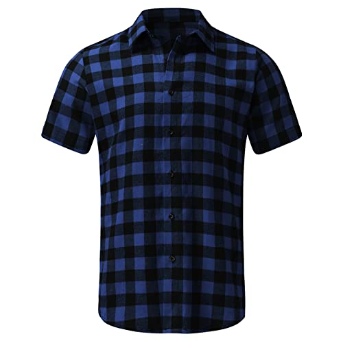 BIUMUET Men's Flannel Camp Short Sleeve Plaid Shirts Designer Casual Button Down