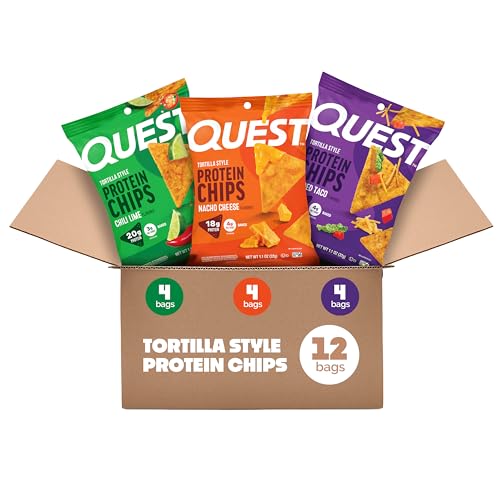 Quest Nutrition Tortilla Style Protein Chips Variety Pack, Chili Lime, Nacho Cheese, Loaded Taco,...