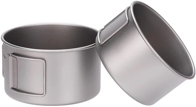 Cutlery Set 2Pcs Foldable Handle Portable Titanium Bowl Outdoor Camping Bowl Hiking Picnic Cooking Tool 450Ml