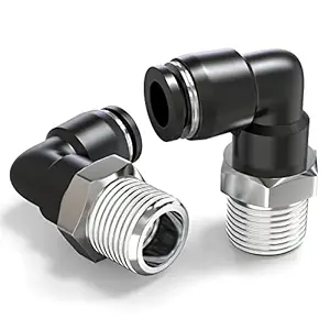 TAILONZ PNEUMATIC Male Elbow 1/2 Inch Tube OD x 3/8 Inch NPT Thread 90 Push to Connect Fittings PL-1/2-N3 (Pack of 5)