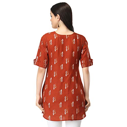 Image of OM SAI LATEST CREATION Slub Rayon Fully Stitched Anarkali Foil Print Kurti for Women & Girls on Jeans Palazzo or Skirt (Plus Size Upto 2XL) (Black)