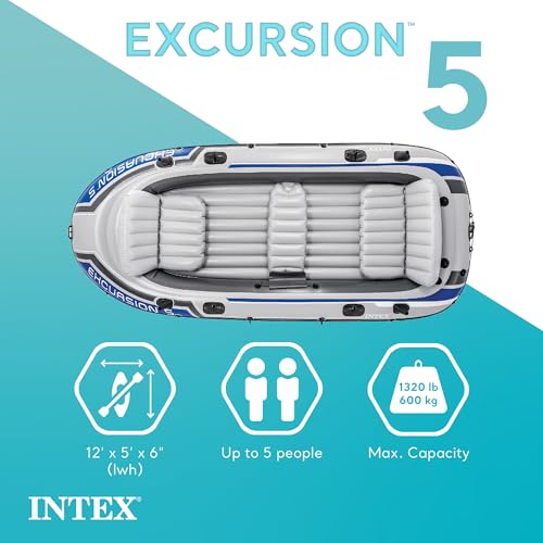 image for Intex Excursion 5 Inflatable 5 Person Boat and Accessories Set for Out